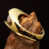 Smoothly crafted Men's Brass Solitaire Ring White Cubic Zirconia CZ - BikeRing4u