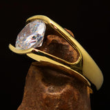 Smoothly crafted Men's Brass Solitaire Ring White Cubic Zirconia CZ - BikeRing4u