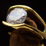 Smoothly crafted Men's Brass Solitaire Ring White Cubic Zirconia CZ - BikeRing4u