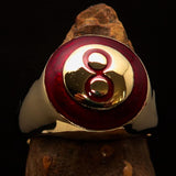 Nicely crafted domed Men's Number Ring Red 8 Eight- Solid Brass - BikeRing4u