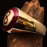 Nicely crafted domed Men's Number Ring Red 8 Eight- Solid Brass - BikeRing4u