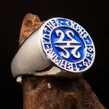 Nicely crafted Men's ancient blue Viking Runes Ring - Sterling Silver - BikeRing4u