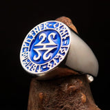 Nicely crafted Men's ancient blue Viking Runes Ring - Sterling Silver - BikeRing4u