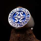 Nicely crafted Men's ancient blue Viking Runes Ring - Sterling Silver - BikeRing4u