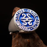 Nicely crafted Men's ancient blue Viking Runes Ring - Sterling Silver - BikeRing4u
