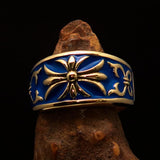 Nicely crafted Men's Fleur de Lis Band Ring Blue - Solid Brass - BikeRing4u