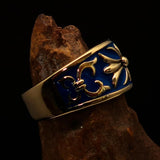 Nicely crafted Men's Fleur de Lis Band Ring Blue - Solid Brass - BikeRing4u