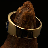 Nicely crafted Men's Fleur de Lis Band Ring Blue - Solid Brass - BikeRing4u