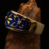 Nicely crafted Men's Fleur de Lis Band Ring Blue - Solid Brass - BikeRing4u