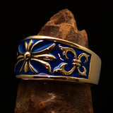 Nicely crafted Men's Fleur de Lis Band Ring Blue - Solid Brass - BikeRing4u