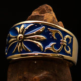 Nicely crafted Men's Fleur de Lis Band Ring Blue - Solid Brass - BikeRing4u