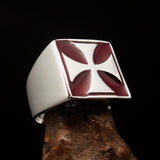 Perfectly crafted Men's Biker Ring red Iron Cross - Sterling Silver - BikeRing4u