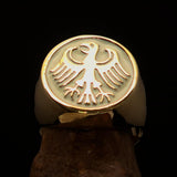 Nicely crafted Men's Seal Ring German Eagle White - Solid Brass - BikeRing4u