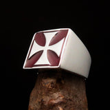 Perfectly crafted Men's Biker Ring red Iron Cross - Sterling Silver - BikeRing4u