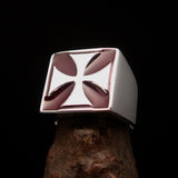 Perfectly crafted Men's Biker Ring red Iron Cross - Sterling Silver - BikeRing4u