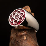 Perfectly crafted Men's Teacher Ring Atom Symbol red - Sterling Silver - BikeRing4u