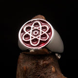 Perfectly crafted Men's Teacher Ring Atom Symbol red - Sterling Silver - BikeRing4u