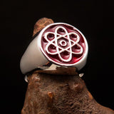Perfectly crafted Men's Teacher Ring Atom Symbol red - Sterling Silver - BikeRing4u