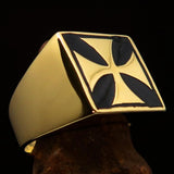 Perfectly crafted Men's Biker Ring Iron Cross Black - Solid Brass - BikeRing4u