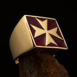 Perfectly crafted Men's Biker Ring Maltese Cross Red - Solid Brass - BikeRing4u