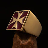 Perfectly crafted Men's Biker Ring Maltese Cross Red - Solid Brass - BikeRing4u