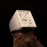 Perfectly crafted Men's Griffin Ring Griffon - two tone Sterling Silver - BikeRing4u