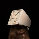 Perfectly crafted Men's Griffin Ring Griffon - two tone Sterling Silver - BikeRing4u