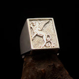 Perfectly crafted Men's Griffin Ring Griffon - two tone Sterling Silver - BikeRing4u