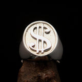 Excellent crafted Men's Currency Ring US Dollar Symbol - Two Tone Sterling Silver - BikeRing4u