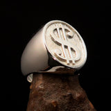 Excellent crafted Men's Currency Ring US Dollar Symbol - Two Tone Sterling Silver - BikeRing4u