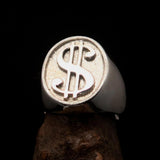 Excellent crafted Men's Currency Ring US Dollar Symbol - Two Tone Sterling Silver - BikeRing4u