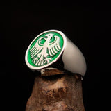 Nicely crafted Men's Seal Ring green German Eagle - Sterling Silver - BikeRing4u