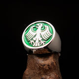 Nicely crafted Men's Seal Ring green German Eagle - Sterling Silver - BikeRing4u
