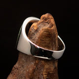 Excellent crafted ancient green Celtic Birgit's Cross Men's Ring - Sterling Silver - BikeRing4u