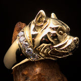 Excellent crafted Men's Pitbull Ring with white CZ Collar - solid Brass - BikeRing4u