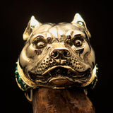 Excellent crafted Men's Pitbull Ring with green CZ Collar - solid Brass - BikeRing4u