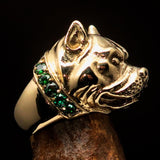 Excellent crafted Men's Pitbull Ring with green CZ Collar - solid Brass - BikeRing4u