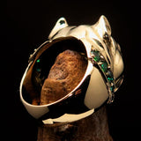 Excellent crafted Men's Pitbull Ring with green CZ Collar - solid Brass - BikeRing4u