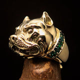 Excellent crafted Men's Pitbull Ring with green CZ Collar - solid Brass - BikeRing4u
