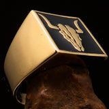 Perfectly crafted Men's Cowboy Ring Bull Skull Black - Solid Brass - BikeRing4u