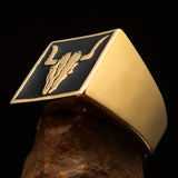 Perfectly crafted Men's Cowboy Ring Bull Skull Black - Solid Brass - BikeRing4u