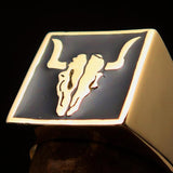 Perfectly crafted Men's Cowboy Ring Bull Skull Black - Solid Brass - BikeRing4u