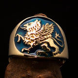 Excellent crafted Men's winged blue Lion Griffin Ring - Solid Brass - BikeRing4u