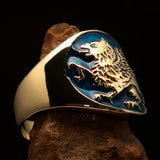 Excellent crafted Men's winged blue Lion Griffin Ring - Solid Brass - BikeRing4u