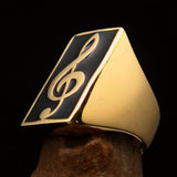 Excellent crafted Men's Musician Ring Black Treble Clef Symbol - Solid Brass - BikeRing4u