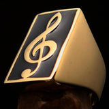 Excellent crafted Men's Musician Ring Black Treble Clef Symbol - Solid Brass - BikeRing4u