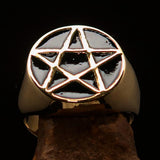 Perfectly crafted Men's Solid Line Pentagram Ring Black - Brass - BikeRing4u