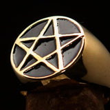 Perfectly crafted Men's Solid Line Pentagram Ring Black - Brass - BikeRing4u