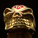 Nicely Crafted Men's Outlaw red 1% er Gnome Skull Ring - Solid Brass - BikeRing4u