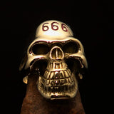 Excellent crafted Men's Devil Skull Ring red 666 on Forehead - Solid Brass - BikeRing4u